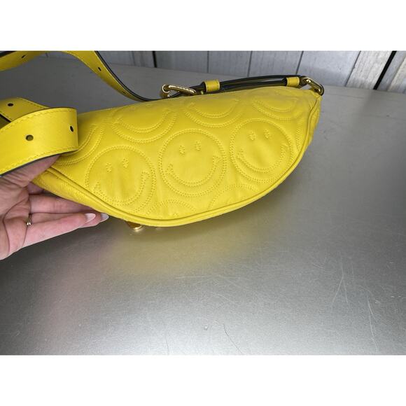 MOSCHINO Yellow Smiley Face Leather Waist Bag Bum Bag Metal Logo RARE NWOT - Picture 7 of 10